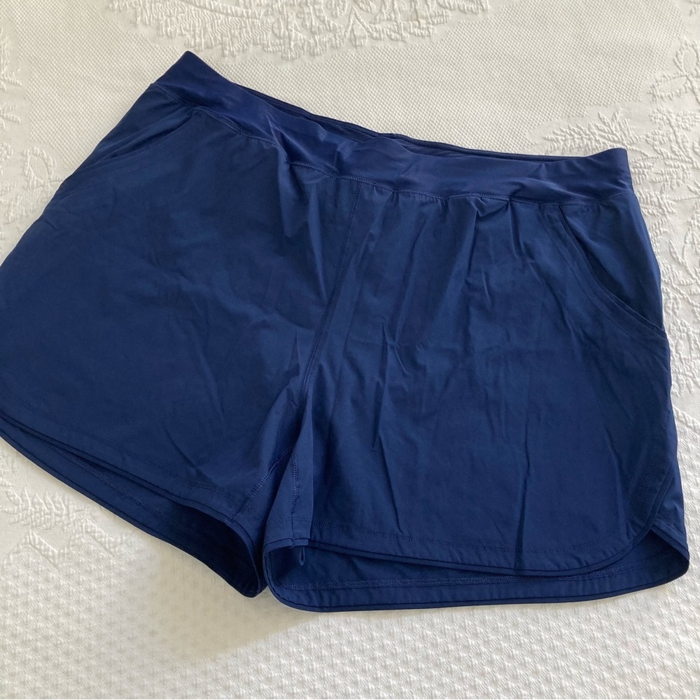 Lands End plus size 26W swim shorts swimsuit bottoms blue navy modest